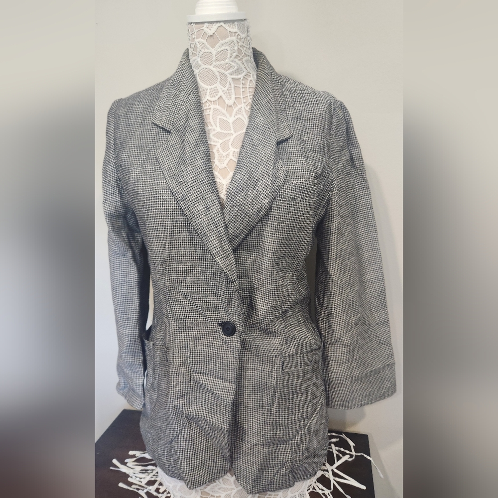 Cerutti 100% Linen Gray Checkered Women's Blazer